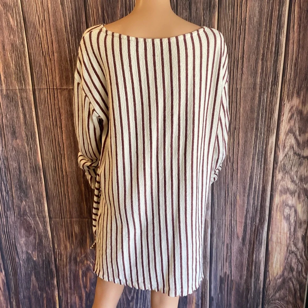 Free People stripped sweater dress distressed red & cream size medium